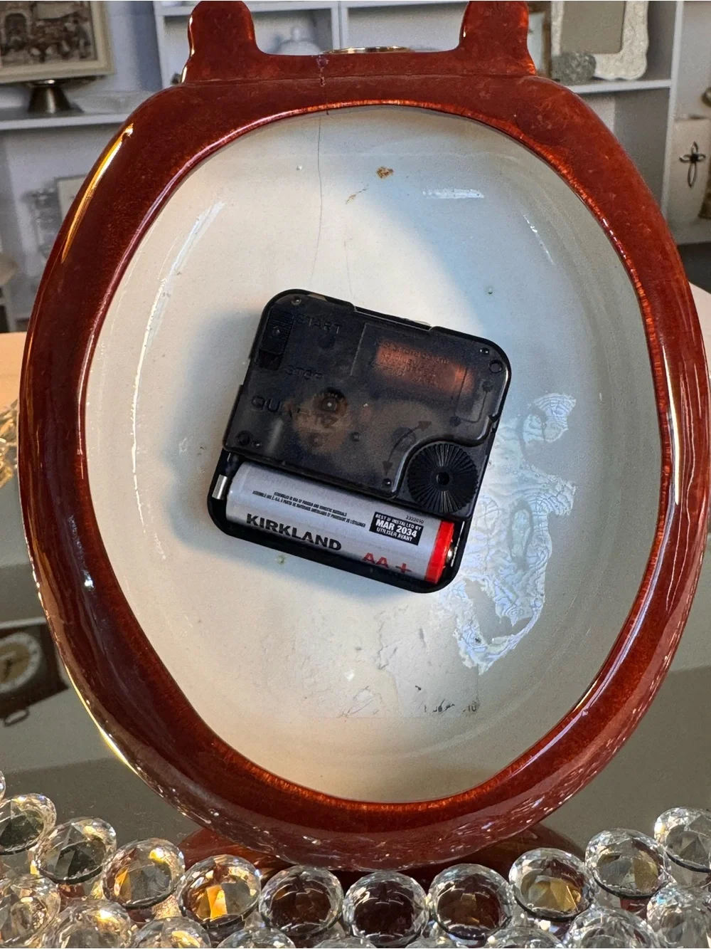 Vintage 1970’s  “Johnny Clock” Rare Red Ceramic color w/gold accents
